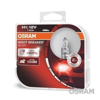 Σετ 2 Λαμπτήρων Αλογόνου Osram H1 Night Breaker Silver +100% 55W 12V P14.5S