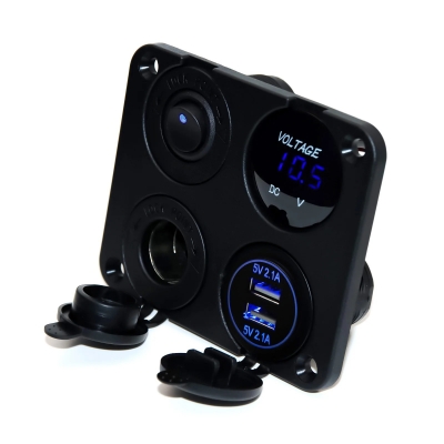 Βολτόμετρο Αυτοκινήτου & Πάνελ Οργάνων Φόρτισης με 2 USB και Υποδοχή Αναπτήρα Τετραπλό