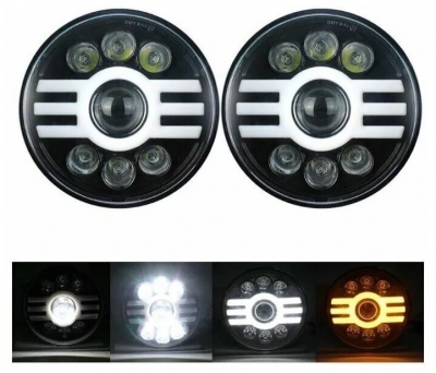 ΣΕΤ LED προβολέας Universal 7" ιντσών 18cm 9V - 32V Μικρή και Μεγάλη Σκάλα και Φώτα Ημέρας DRL Λευκό - Κίτρινο 5000lm για Τρακτέρ / Φορτηγών / Μοτοσυκλετών / ATV / Jeep κ.λπ.