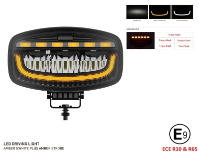 LED Προβολέας 10-30 Volt Υψηλής Ισχύος 60W Λευκό DRL Λευκό / Πορτοκαλί και Ενσωματωμένο STROBE Πορτοκαλί 247mm x 141mm x 93mm IP68 E9