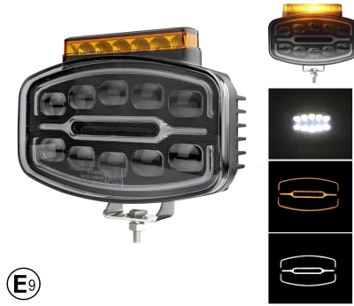 LED Προβολέας 10-30 Volt 55W με Ενσωματωμένο STROBE Οδικής Βοήθειας Λευκό / Λευκό - Λευκό / Πορτοκαλί IP68 E4 245mm x 167mm x 90mm