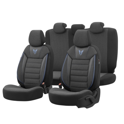 Σετ Καλύμματα Αυτοκινήτου Otom Toro Design Universal Βαμβακερό Ύφασμα και Δερματίνη Εμπρός και Πίσω 11 Τεμαχίων Μαύρο - Μπλέ