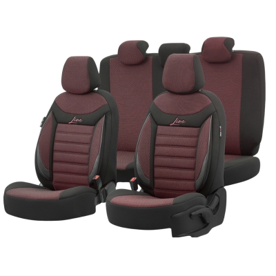 Σετ Καλύμματα Αυτοκινήτου Otom Line Design Orthopedic Extra Support Universal Βαμβακερό Ύφασμα Εμπρός και Πίσω 11 Τεμαχίων Κόκκινο - Μαύρο