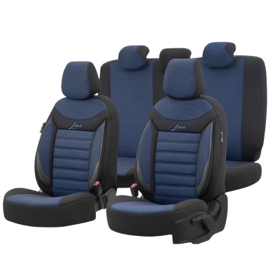 Σετ Καλύμματα Αυτοκινήτου Otom Line Design Orthopedic Extra Support Universal Βαμβακερό Ύφασμα Εμπρός και Πίσω 11 Τεμαχίων Μπλέ - Μαύρο