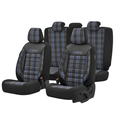 Σετ Καλύμματα Αυτοκινήτου Otom GTI Sports Design Universal Βαμβακερό Ύφασμα και Δερματίνη Εμπρός και Πίσω 11 Τεμαχίων Μαύρο - Μπλέ