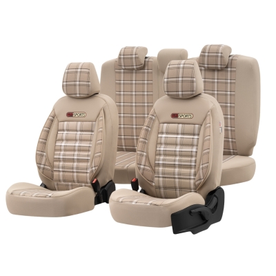 Σετ Καλύμματα Αυτοκινήτου Otom GTI Sports Design Universal Βαμβακερό Ύφασμα και Δερματίνη Εμπρός και Πίσω 11 Τεμαχίων Μπέζ