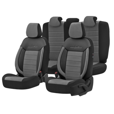 Σετ Καλύμματα Αυτοκινήτου Otom Comfortline Design Universal Ύφασμα Sued και Δερματίνη Εμπρός και Πίσω 11 Τεμαχίων Μαύρο / Γκρί