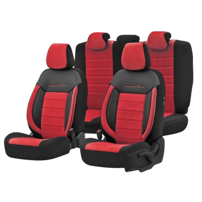 Σετ Καλύμματα Αυτοκινήτου Otom Comfortline Design Universal Ύφασμα Sued και Δερματίνη Εμπρός και Πίσω 11 Τεμαχίων Κόκκινο / Μαύρο