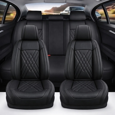 Σετ Καλύμματα Αυτοκινήτου Universal ECO Δέρμα Εμπρός και Πίσω Μαύρο Design