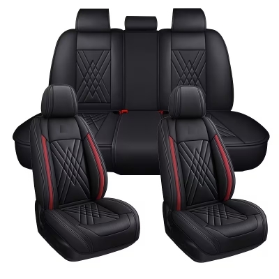 Σετ Καλύμματα Αυτοκινήτου Universal ECO Δέρμα Εμπρός και Πίσω Μαύρο / Κόκκινο Design