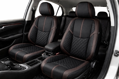 Σετ Καλύμματα Αυτοκινήτου Universal ECO Δέρμα Εμπρός και Πίσω Μαύρο / Καφέ