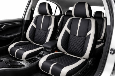 Σετ Καλύμματα Αυτοκινήτου Universal ECO Δέρμα Εμπρός και Πίσω Μαύρο / Λευκό