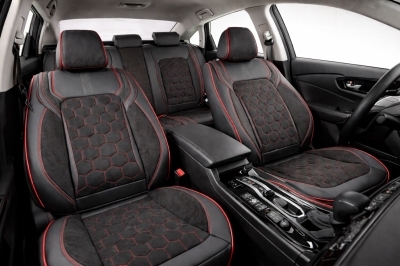 Σετ Καλύμματα Αυτοκινήτου Universal Αλκαντάρα / ECO Δέρμα Εμπρός και Πίσω Μαύρο με Κόκκινη Ρίγα