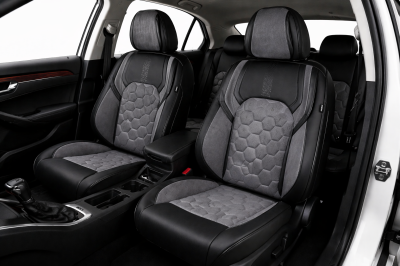 Σετ Καλύμματα Αυτοκινήτου Universal ECO Δέρμα Εμπρός και Πίσω Μαύρο / Γκρί Design