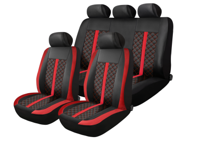 Σετ Καλύμματα Αυτοκινήτου ECO Δέρμα Εμπρός και Πίσω Μαύρο με Κόκκινη Ρίγα και Κόκκινη Ραφή