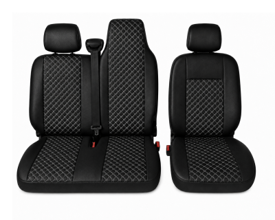 Σετ Καλύμματα Αυτοκινήτου για 2+1 RENAULT MASTER III 2010 - 2019 ECO Δέρμα Μαύρο με Λευκό Κέντημα