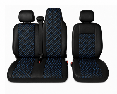 Σετ Καλύμματα Αυτοκινήτου για 2+1 RENAULT MASTER III 2010 - 2019 ECO Δέρμα Μαύρο με Μπλέ Κέντημα