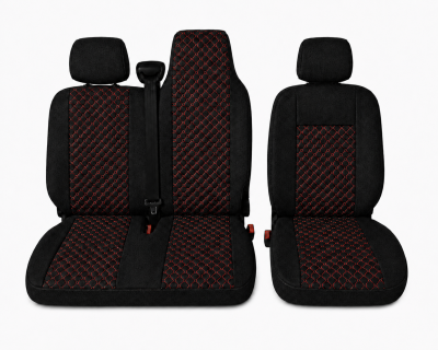 Σετ Καλύμματα Αυτοκινήτου για 2+1 RENAULT MASTER III 2010 - 2019 Ύφασμα Μαύρο με Κόκκινο Κέντημα