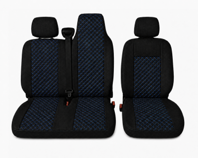 Σετ Καλύμματα Αυτοκινήτου για 2+1 RENAULT MASTER III 2010 - 2019 Ύφασμα Μαύρο με Μπλέ Κέντημα