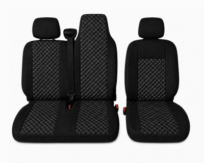 Σετ Καλύμματα Αυτοκινήτου για 2+1 RENAULT MASTER III 2010 - 2019 Ύφασμα Μαύρο με Λευκό Κέντημα