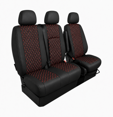 Σετ Καλύμματα Αυτοκινήτου για 2+1 MERCEDES SPRINTER W906 2006 - 2018 ECO Δέρμα Μαύρο με Κόκκινο Κέντημα