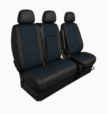 Σετ Καλύμματα Αυτοκινήτου για 2+1 MERCEDES SPRINTER W906 2006 - 2018 ECO Δέρμα Μαύρο με Μπλέ Κέντημα