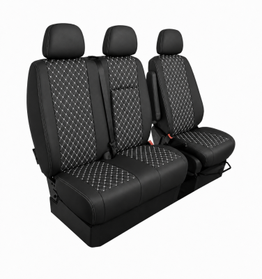 Σετ Καλύμματα Αυτοκινήτου για 2+1 MERCEDES SPRINTER W906 2006 - 2018 ECO Δέρμα Μαύρο με Λευκό Κέντημα