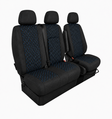 Σετ Καλύμματα Αυτοκινήτου για 2+1 MERCEDES SPRINTER W906 2006 - 2018 Ύφασμα Μαύρο με Μπλέ Κέντημα