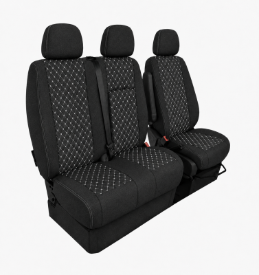 Σετ Καλύμματα Αυτοκινήτου για 2+1 MERCEDES SPRINTER W906 2006 - 2018 Ύφασμα Μαύρο με Λευκό Κέντημα
