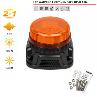 LED Φάρος Πορτοκαλί 12V / 24V Με Βίδες και Σειρήνα 130mm x 130mm x 85mm E-mark