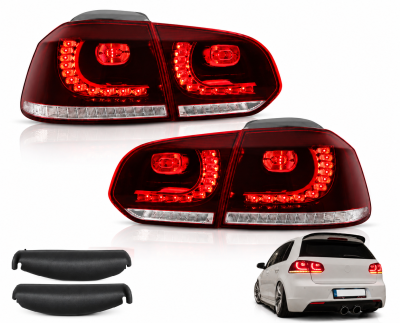 Πίσω Φανάρια Led Vw Golf 6 2008 - 2014 Gti R Design Τρέχουμενο Φλας Κόκκινα Σετ 2τμχ