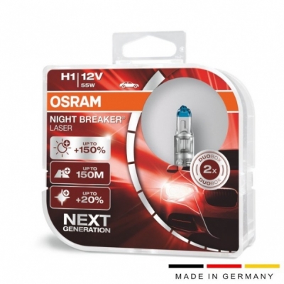 OSRAM 12V H1 55W +150% ΠΕΡΙΣΣΟΤΕΡΟ ΦΩΣ NIGHT BREAKER® LASER 2 Τεμάχια