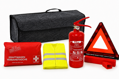 Πλήρες κιτ έκτακτης ανάγκης αυτοκινήτου κιτ πρώτων βοηθειών Φάκελος DIN 13164-2022 πυροσβεστήρα 2 kg / προειδοποιητικό τρίγωνο και ανακλαστικό γιλέκο XXL