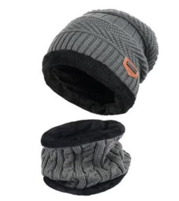 Σετ Χειμωνιάτικων Αξεσουάρ Σκουφί και Κασκόλ Γκρι 2 Τεμ.