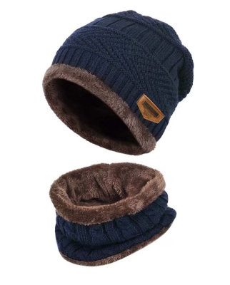 Σετ Χειμωνιάτικων Αξεσουάρ Σκουφί και Κασκόλ Σκούρο Μπλε 2 Τεμ.