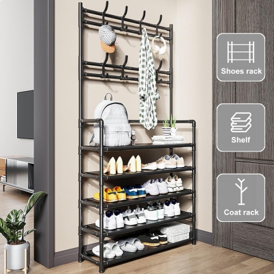Μεταλλική Παπουτσοθήκη με 5 Ράφια 80cm x 26cm x 170cm Μαύρη