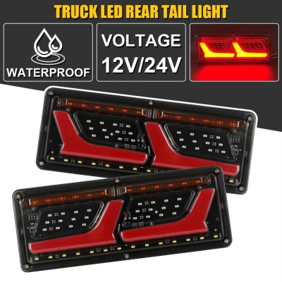 Σετ Πίσω Φανάρια LED Αριστερό - Δεξιό 12V / 24V με Δυναμικό Φλας Νέον Εφέ 32cm x 13cm για Λεωφορείο / Φορτηγό / Ρυμουλκούμενα / Τροχόσπιτα