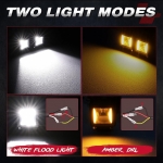 Σετ 6 Τεμάχια LED Προβολέα με καλωδίωση Λευκό Flood + Πορτοκαλί DRL Light 12V - 24V 59mm x 59mm IP68