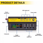 Inverter Αυτοκινήτου 1200W Καθαρού Ημιτόνου για Μετατροπή 12V DC σε 230V AC με 4 x USB 