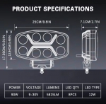 LED Προβολέας 10-30 Volt Υψηλής Ισχύος 90W Λευκό / Λευκό - Λευκό / Πορτοκαλί IP68 E4