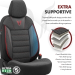 Σετ Καλύμματα Αυτοκινήτου Otom Toro Design Universal Βαμβακερό Ύφασμα και Δερματίνη Εμπρός και Πίσω 11 Τεμαχίων Μαύρο - Κόκκινο