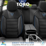 Σετ Καλύμματα Αυτοκινήτου Otom Toro Design Universal Βαμβακερό Ύφασμα και Δερματίνη Εμπρός και Πίσω 11 Τεμαχίων Μαύρο - Μπλέ