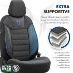 Σετ Καλύμματα Αυτοκινήτου Otom Toro Design Universal Βαμβακερό Ύφασμα και Δερματίνη Εμπρός και Πίσω 11 Τεμαχίων Μαύρο - Μπλέ