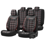 Σετ Καλύμματα Αυτοκινήτου Otom GTI Sports Design Universal Βαμβακερό Ύφασμα και Δερματίνη Εμπρός και Πίσω 11 Τεμαχίων Μαύρο - Κόκκινο