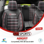 Σετ Καλύμματα Αυτοκινήτου Otom GTI Sports Design Universal Βαμβακερό Ύφασμα και Δερματίνη Εμπρός και Πίσω 11 Τεμαχίων Μαύρο - Κόκκινο