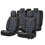 Σετ Καλύμματα Αυτοκινήτου Otom GTI Sports Design Universal Βαμβακερό Ύφασμα και Δερματίνη Εμπρός και Πίσω 11 Τεμαχίων Μαύρο - Μπλέ