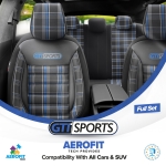 Σετ Καλύμματα Αυτοκινήτου Otom GTI Sports Design Universal Βαμβακερό Ύφασμα και Δερματίνη Εμπρός και Πίσω 11 Τεμαχίων Μαύρο - Μπλέ