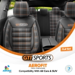 Σετ Καλύμματα Αυτοκινήτου Otom GTI Sports Design Universal Βαμβακερό Ύφασμα και Δερματίνη Εμπρός και Πίσω 11 Τεμαχίων Μαύρο - Πορτοκαλί