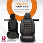 Σετ Καλύμματα Αυτοκινήτου Otom GTI Sports Design Universal Βαμβακερό Ύφασμα και Δερματίνη Εμπρός και Πίσω 11 Τεμαχίων Μαύρο - Πορτοκαλί