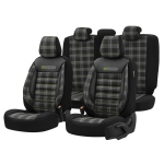 Σετ Καλύμματα Αυτοκινήτου Otom GTI Sports Design Universal Βαμβακερό Ύφασμα και Δερματίνη Εμπρός και Πίσω 11 Τεμαχίων Μαύρο - Πράσινο